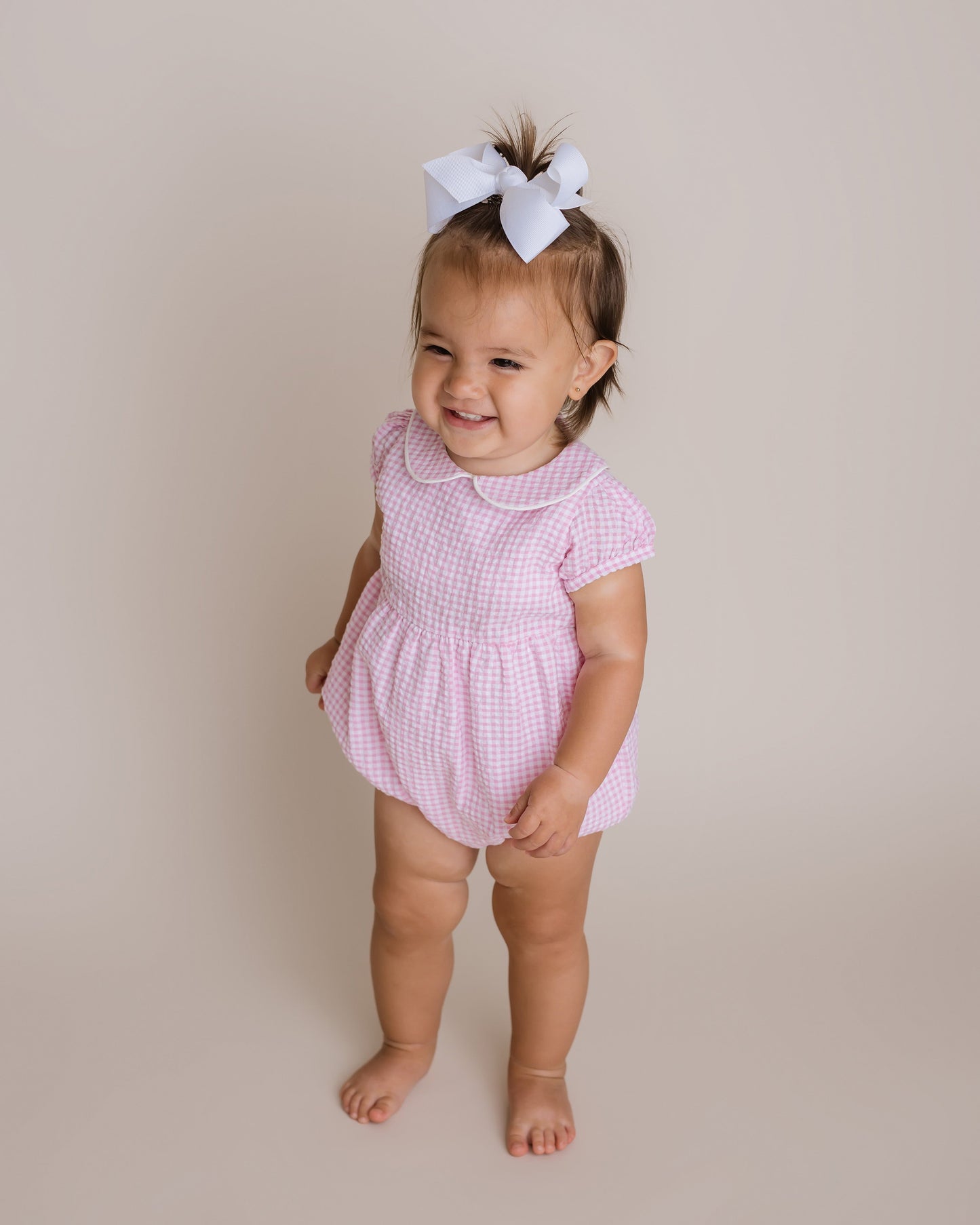 Baby Girl Seersucker Pink Bubble Romper