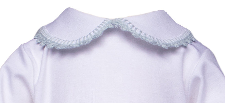 Baby Boy Crochet Trim Day Gown, Blue Trim