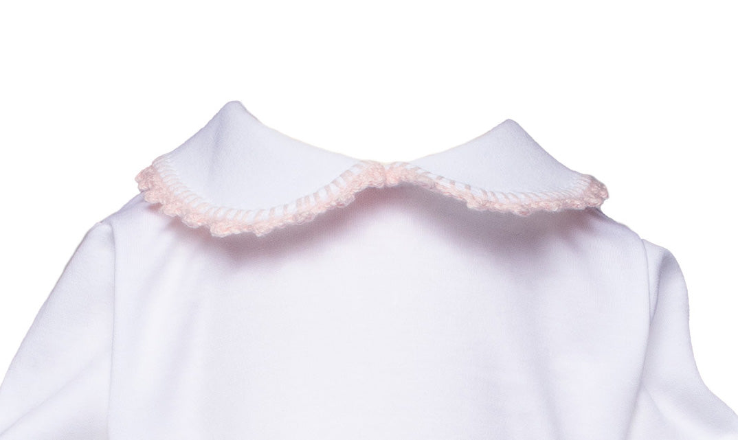 Baby Girl Crochet Trim Day Gown, Pink Trim