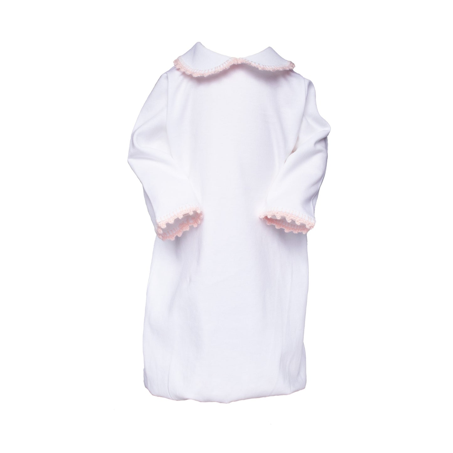 Baby Girl Crochet Trim Day Gown, Pink Trim