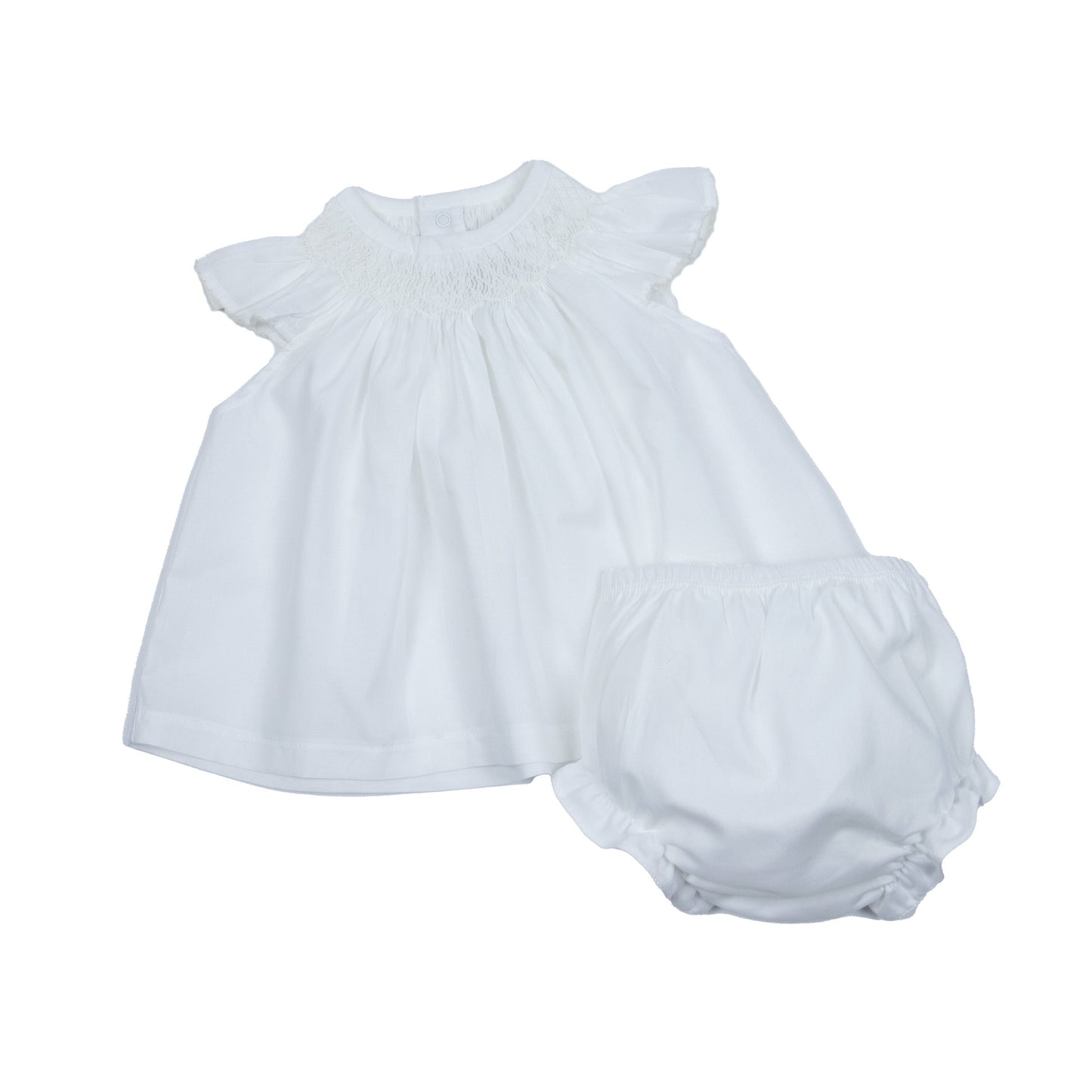 Baby Girl White Smocked Bishop Collar Batiste Diaper Set