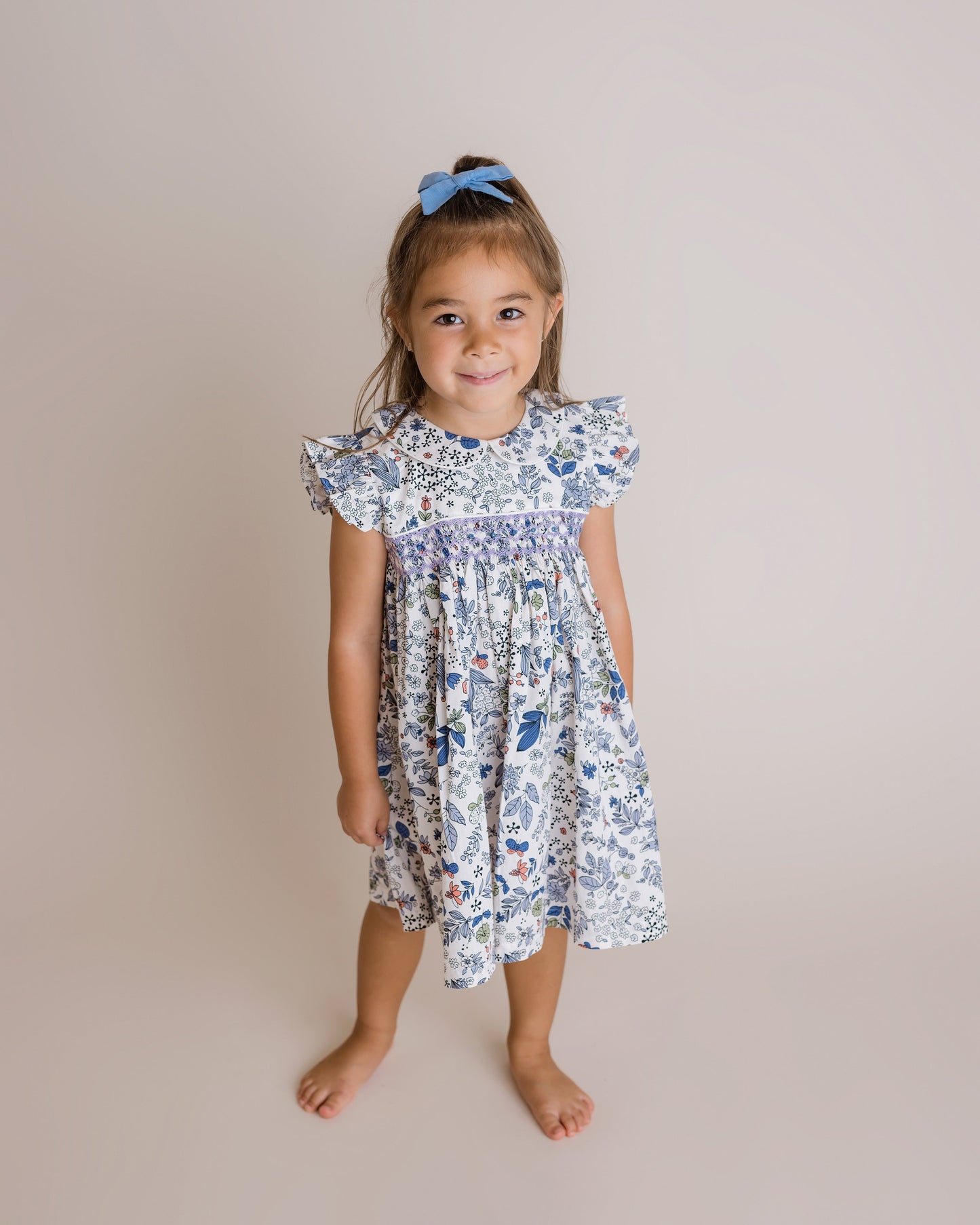 Girls Anna Smocked Dress - Blue Multi
