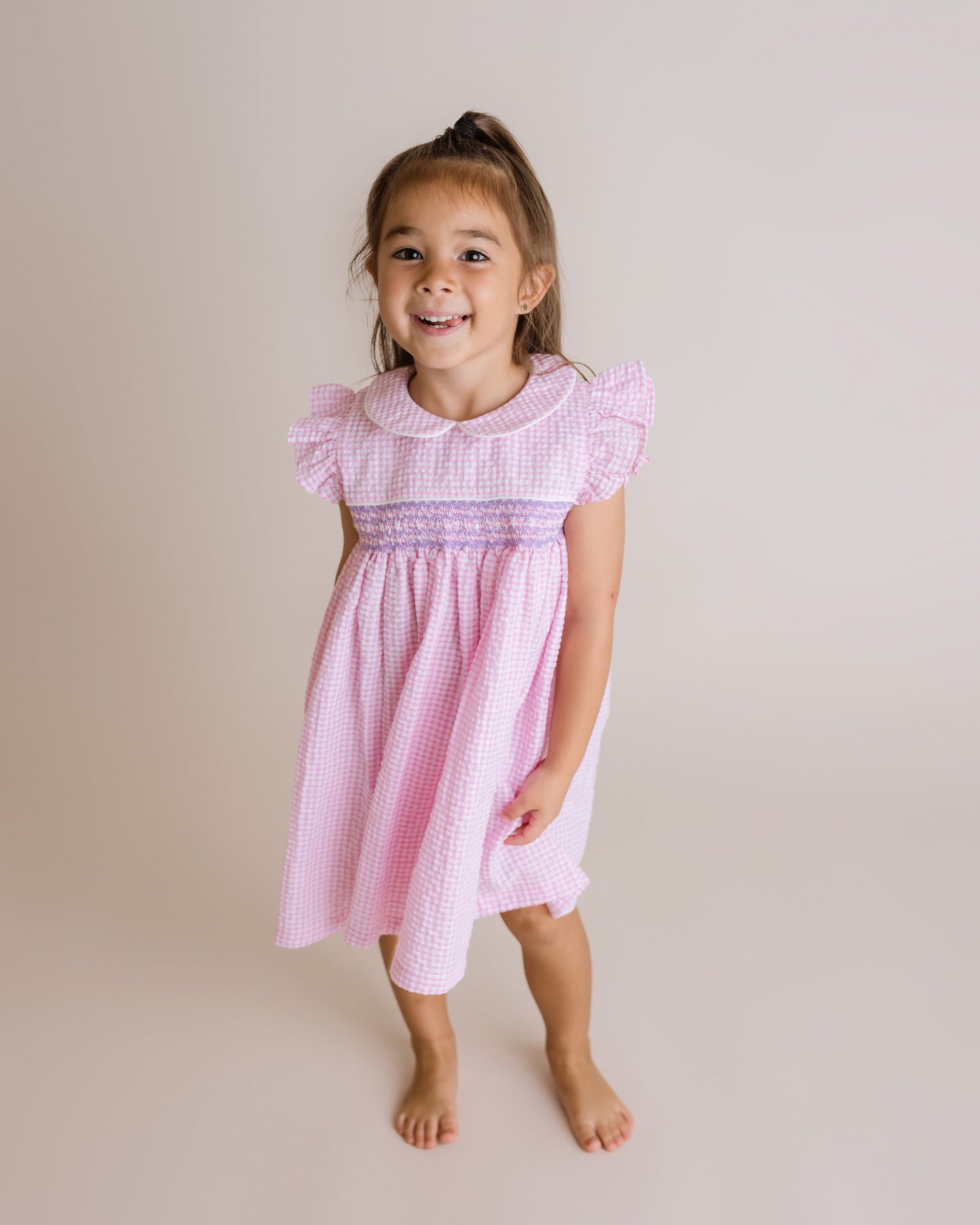Girls Anna Smocked Dress Pink