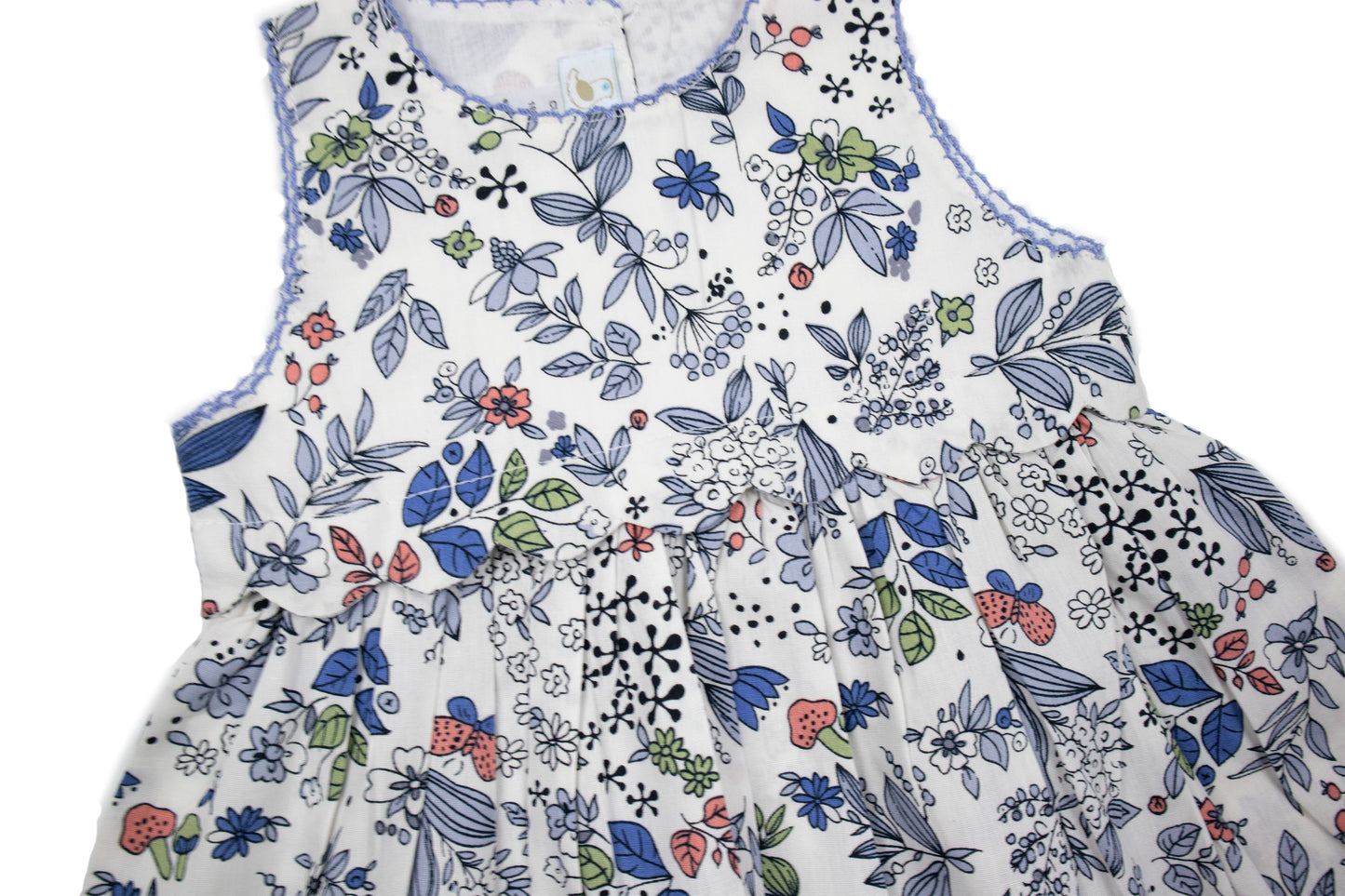 Girls Scalloped Trim Dress, Blue Multi