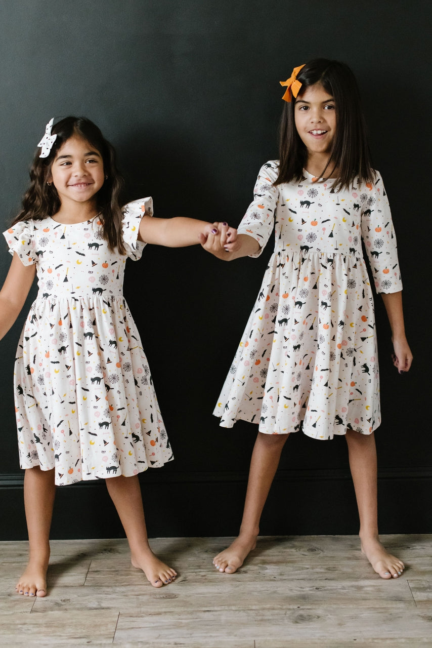 Girls Emile Twirl Dress in Spooky Scenes