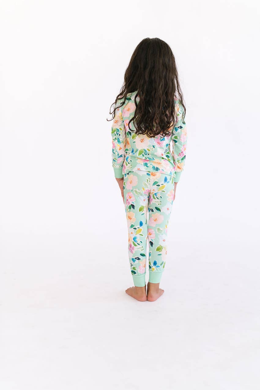 Girls 2 Piece Pajama Set in Watercolor Floral