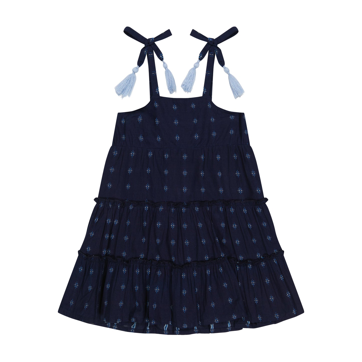 Bella Girls' Shoulder Tie Sundress Navy Turquoise Swiss Dot