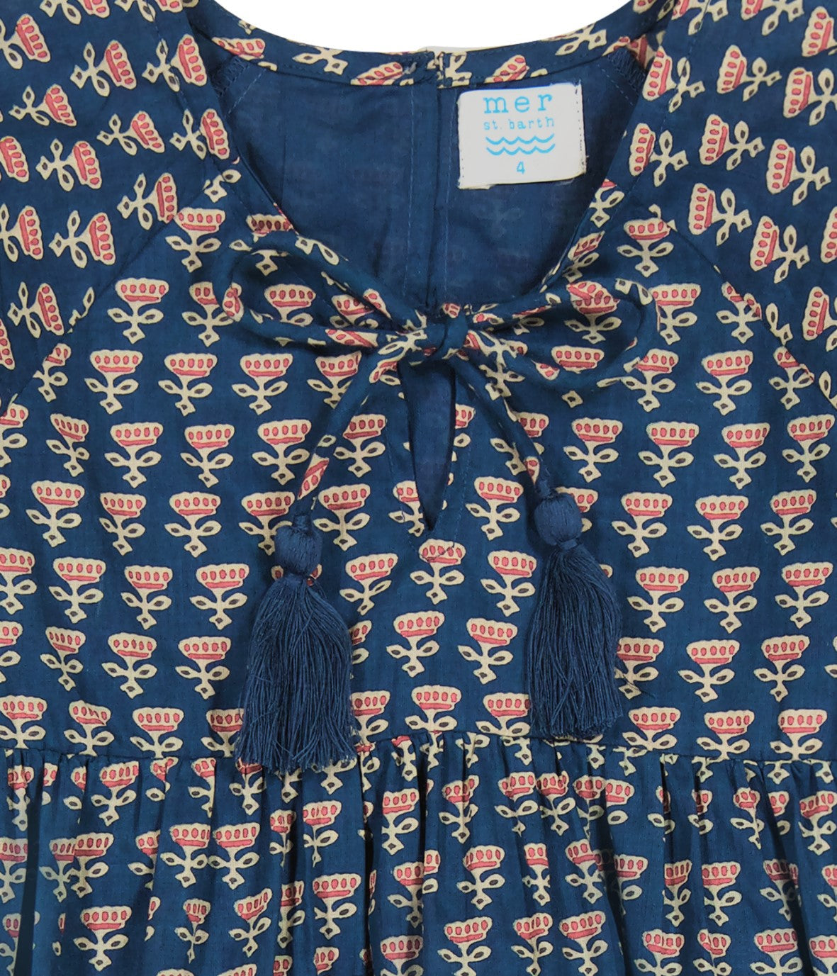Sara Blue Floral Block Print Popover Dress