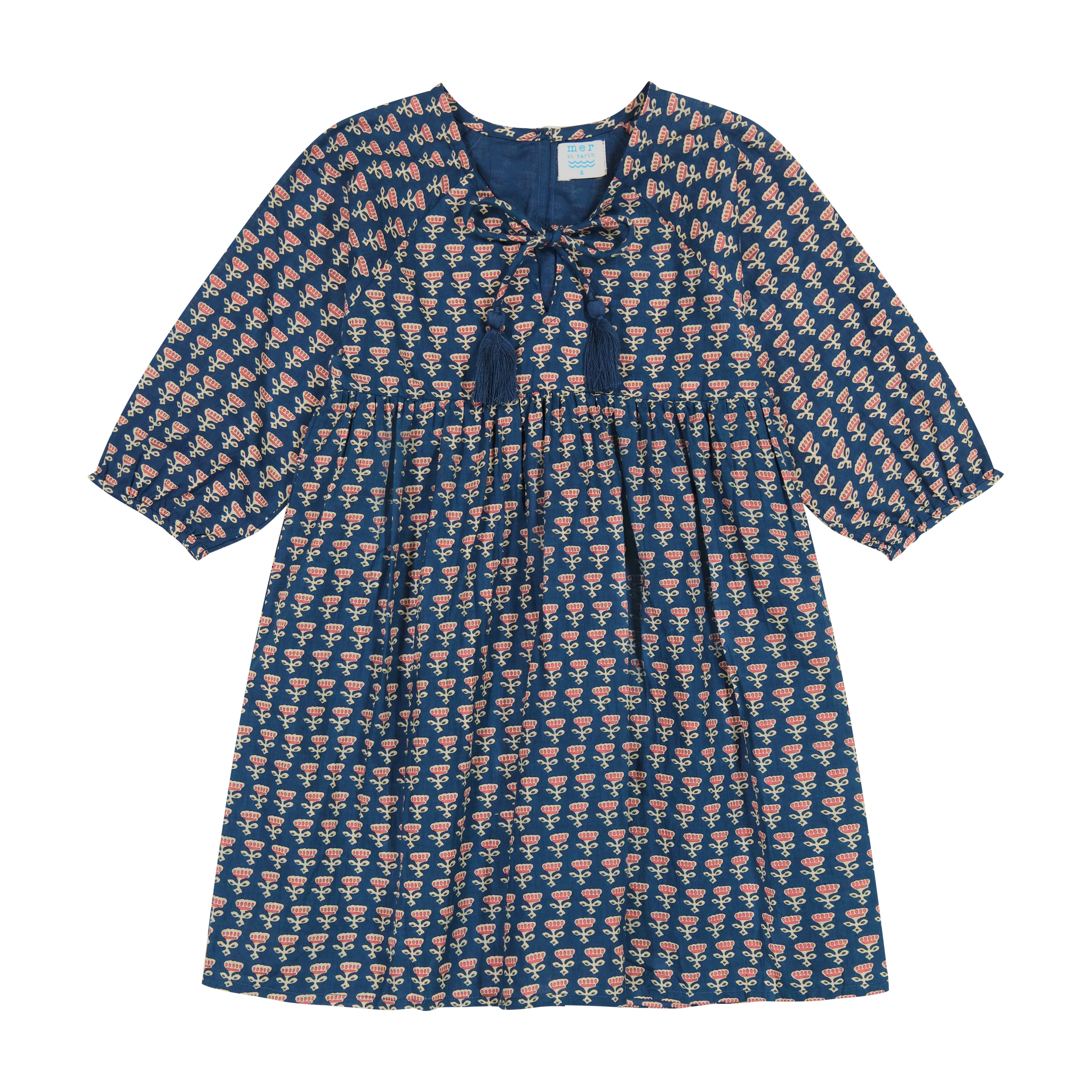 Sara Blue Floral Block Print Popover Dress