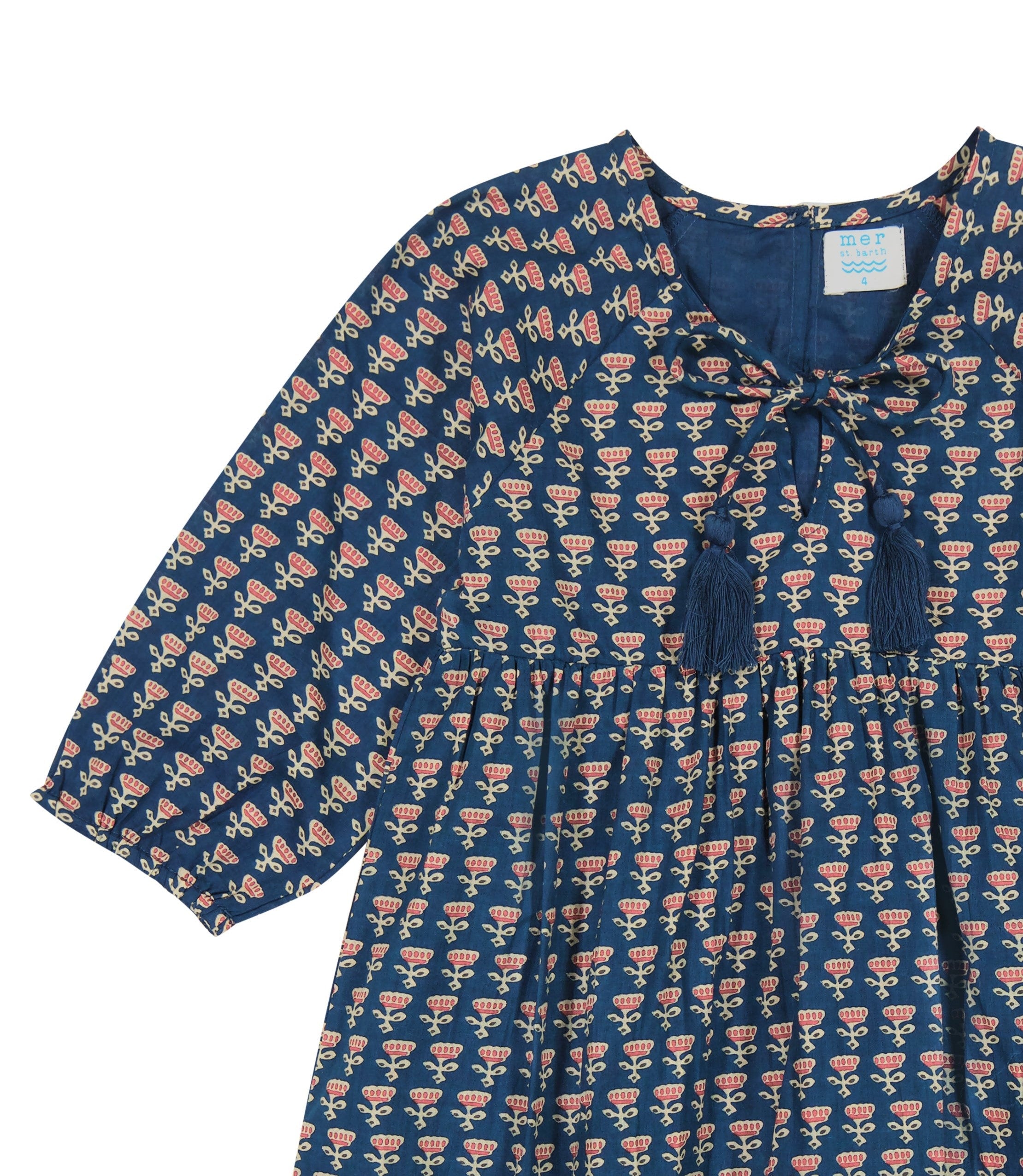 Sara Blue Floral Block Print Popover Dress