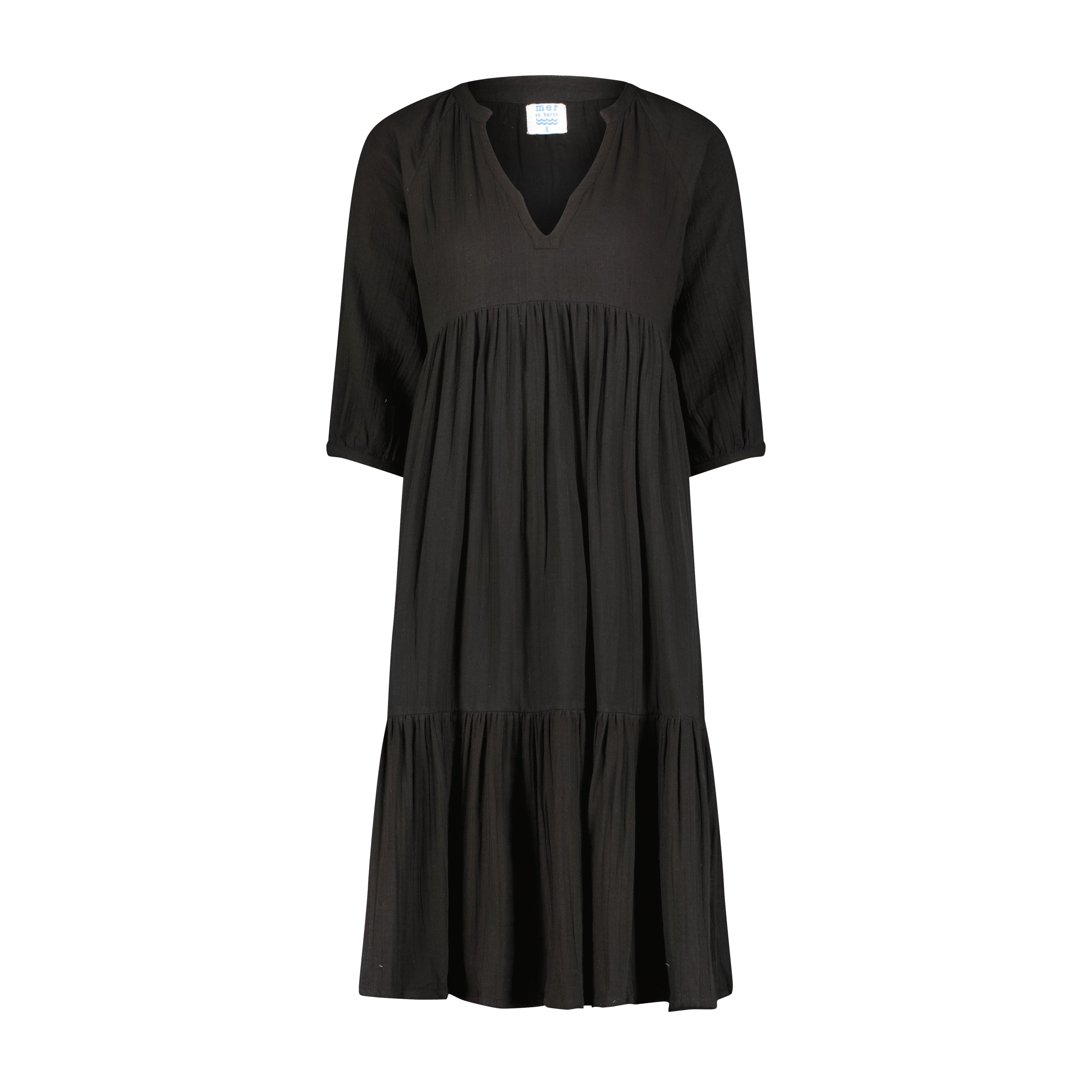 Martine Women's Popover Dress Black Cotton Gauze