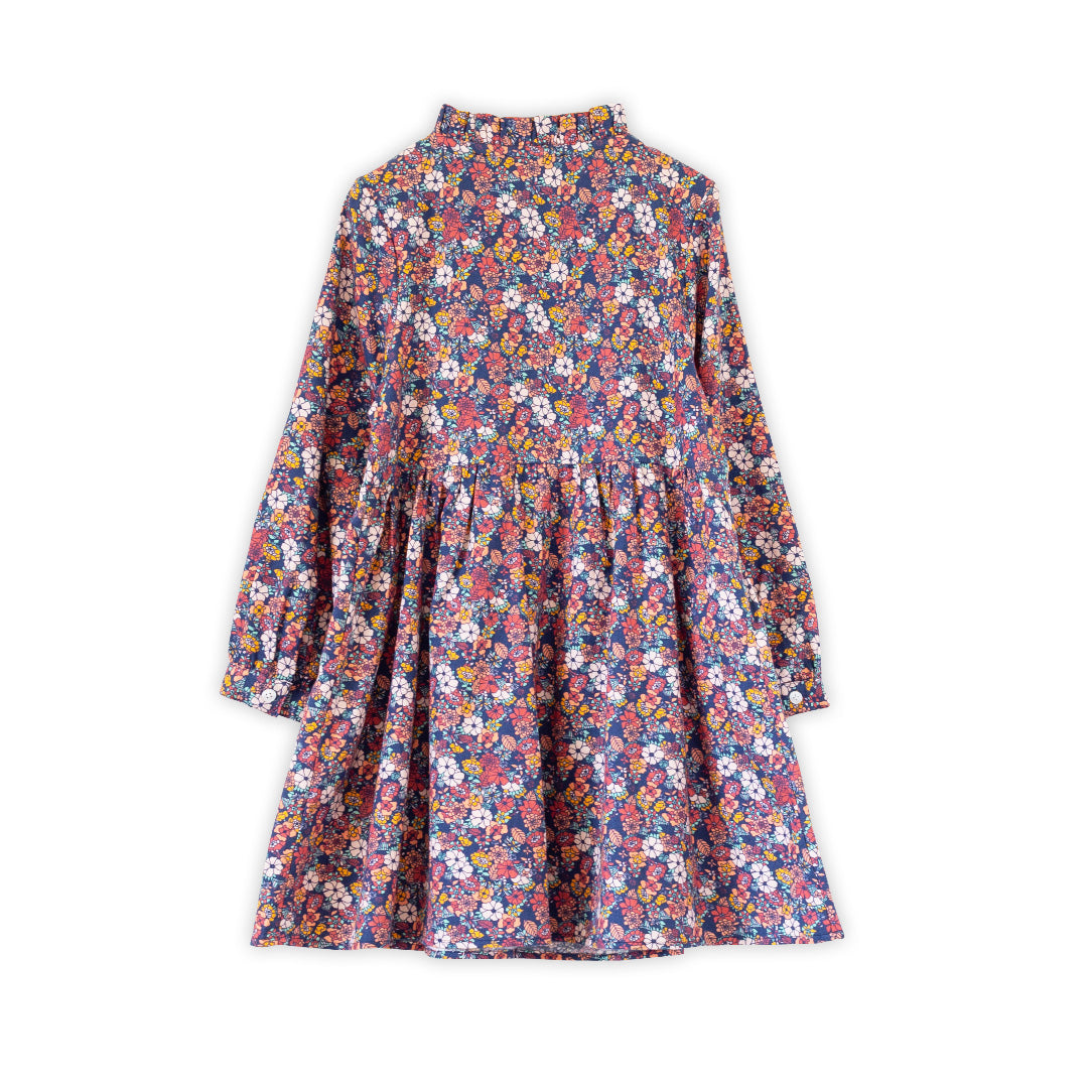 Girls Long Sleeves Dress with Front Ruffle | Garden Confetti