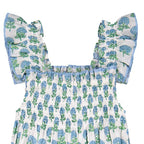Mini Paloma Girls' Dress Aqua Floral Block Print