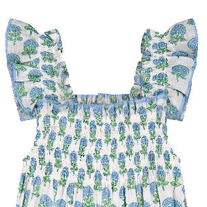 Mini Paloma Girls' Dress Aqua Floral Block Print