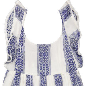 Daphne Girls Flutter Sleeve Dress Navy Stripe