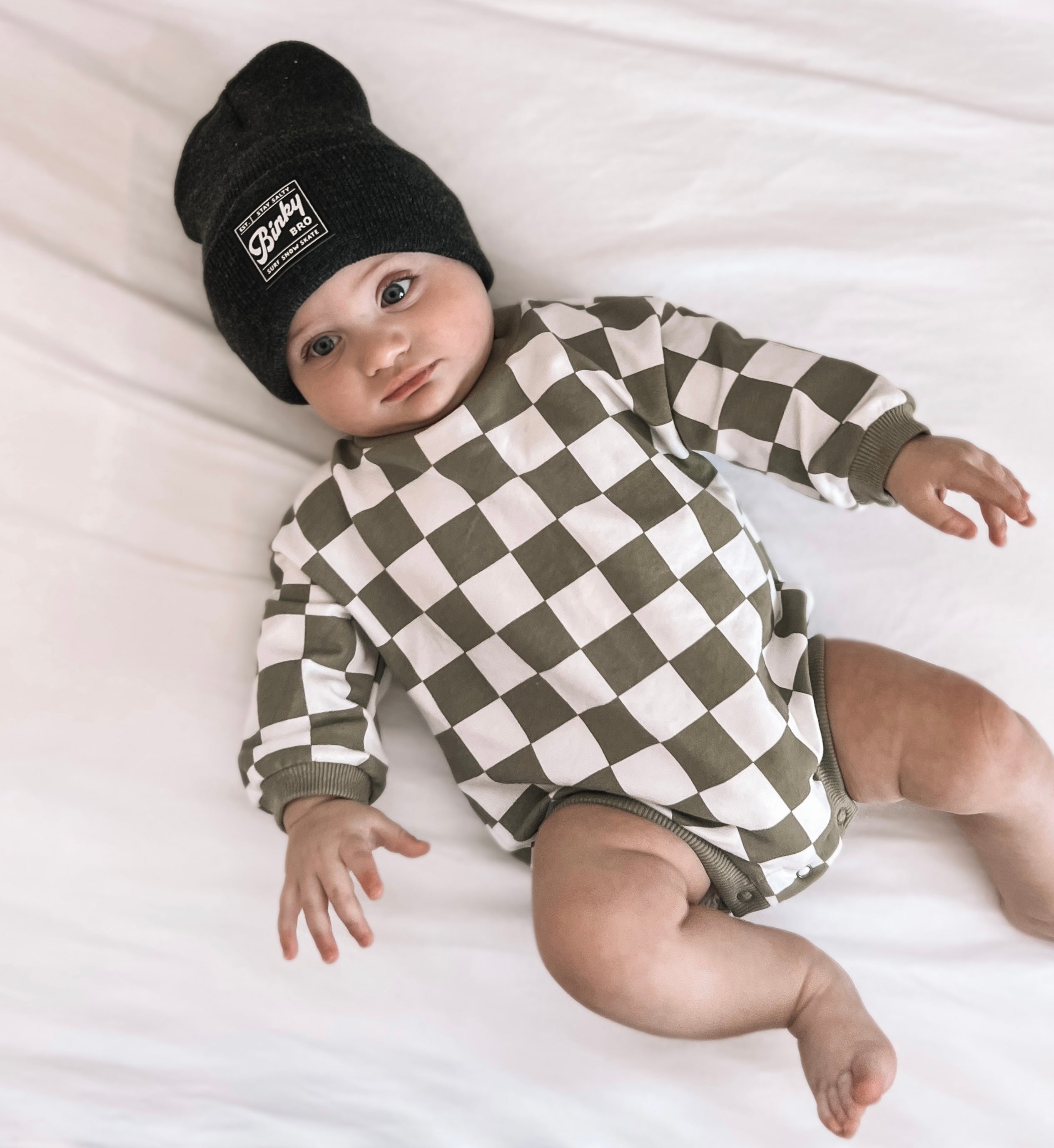 Checkered Bubble Romper - Spruce