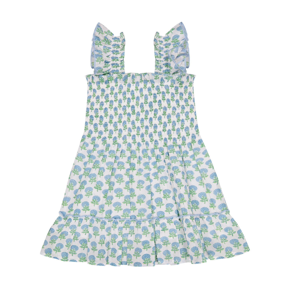 Mini Paloma Girls' Dress Aqua Floral Block Print