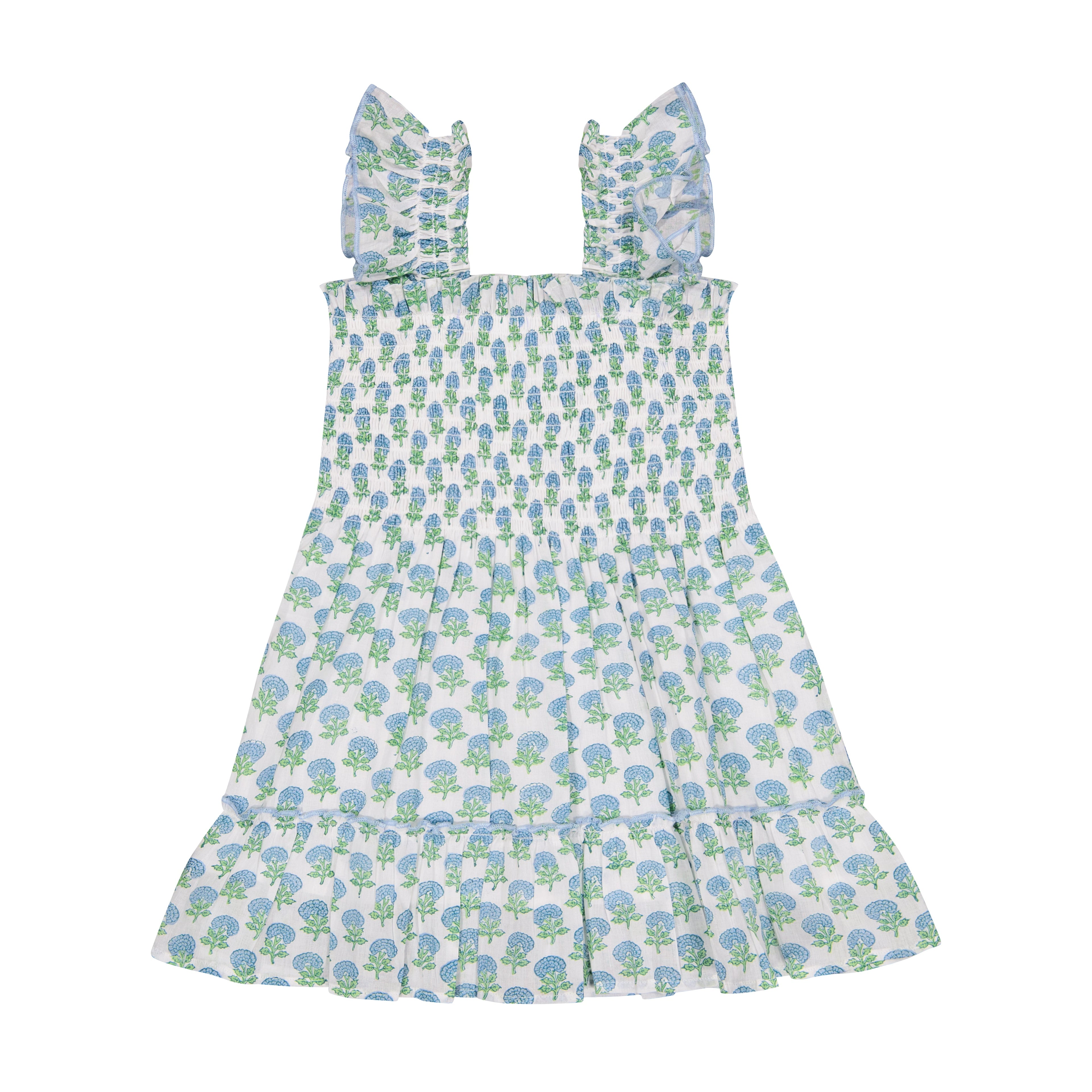 Mini Paloma Girls' Dress Aqua Floral Block Print