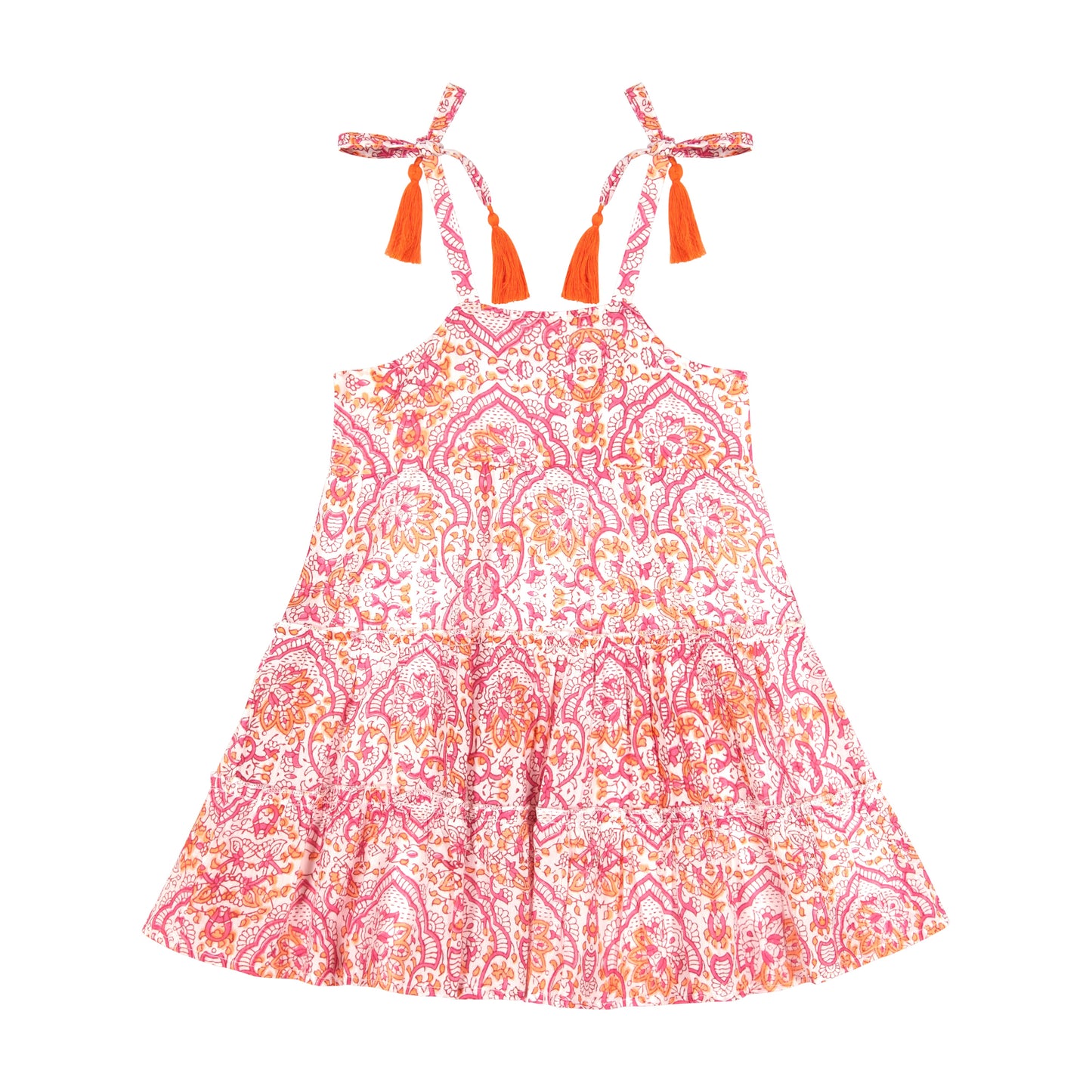 Bella Girls' Shoulder Tie Sundress Safi Pink Block Print