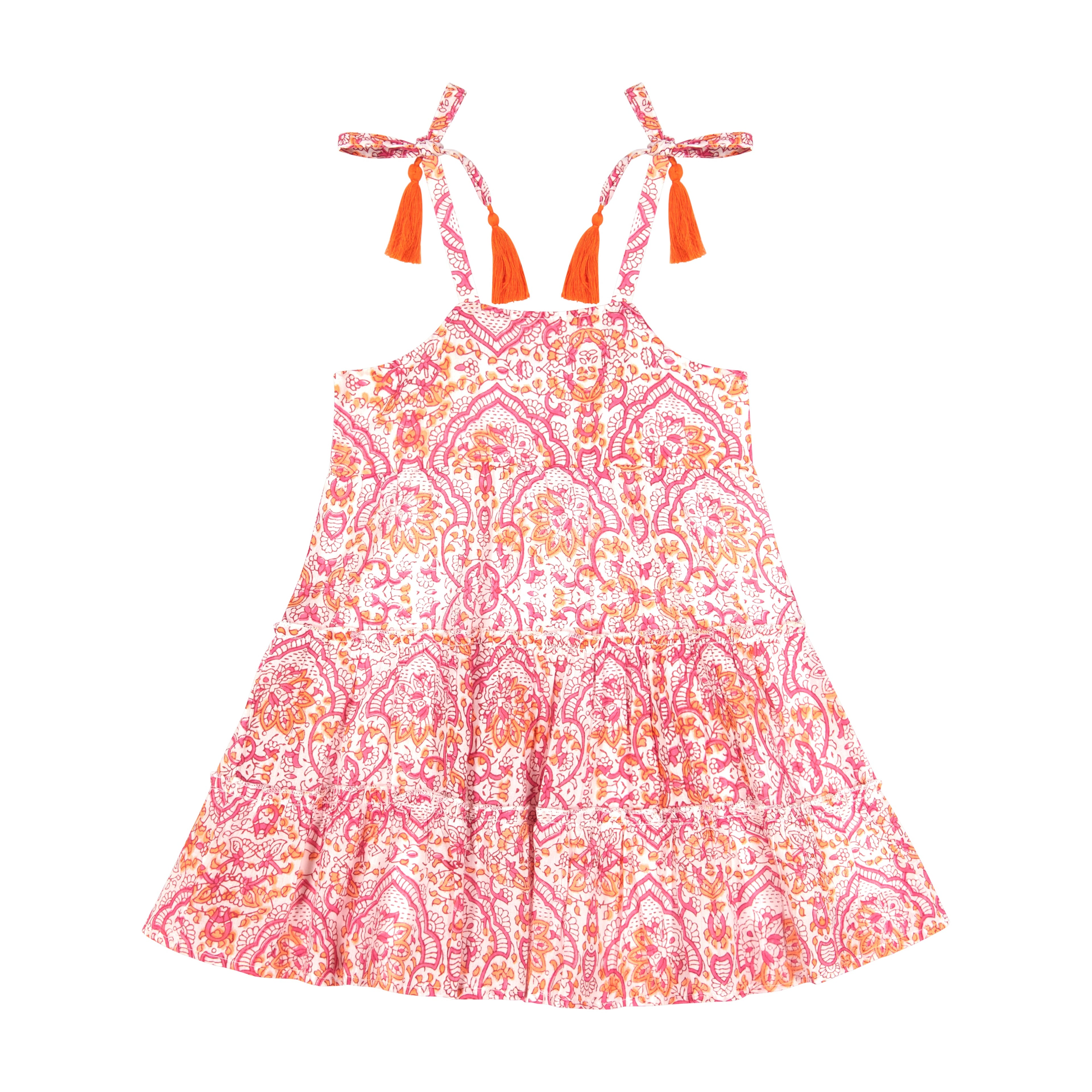Bella Girls' Shoulder Tie Sundress Safi Pink Block Print