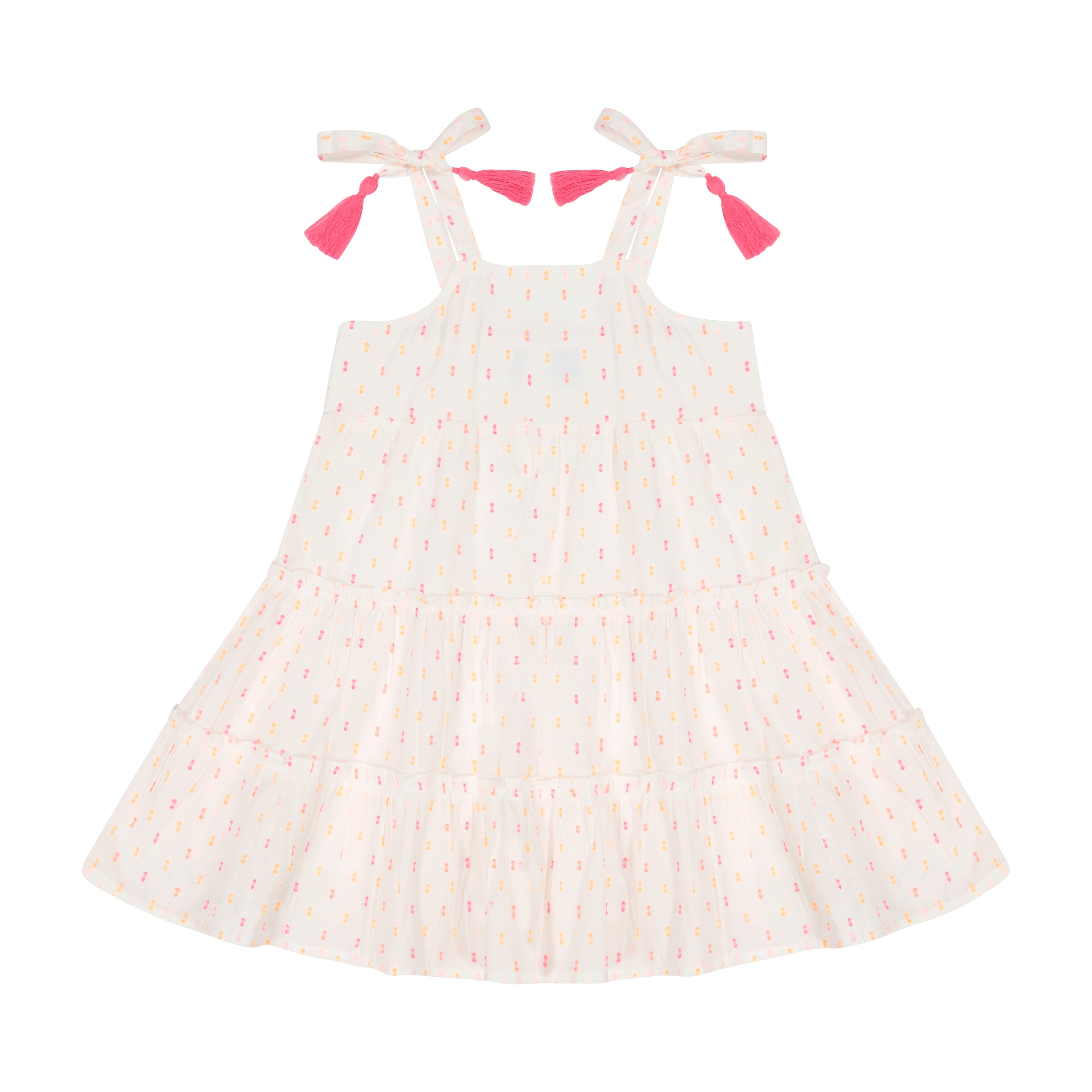 Bella Girls Shoulder Tie Sundress Neon Swiss Dot