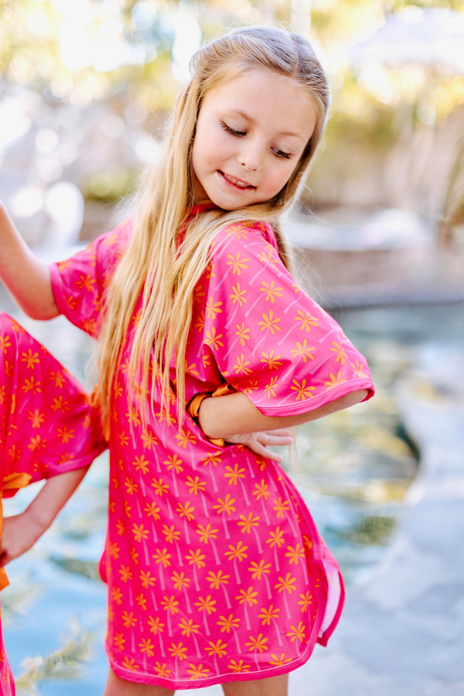 Pink Palm Tree Print Swimsuit Coverup