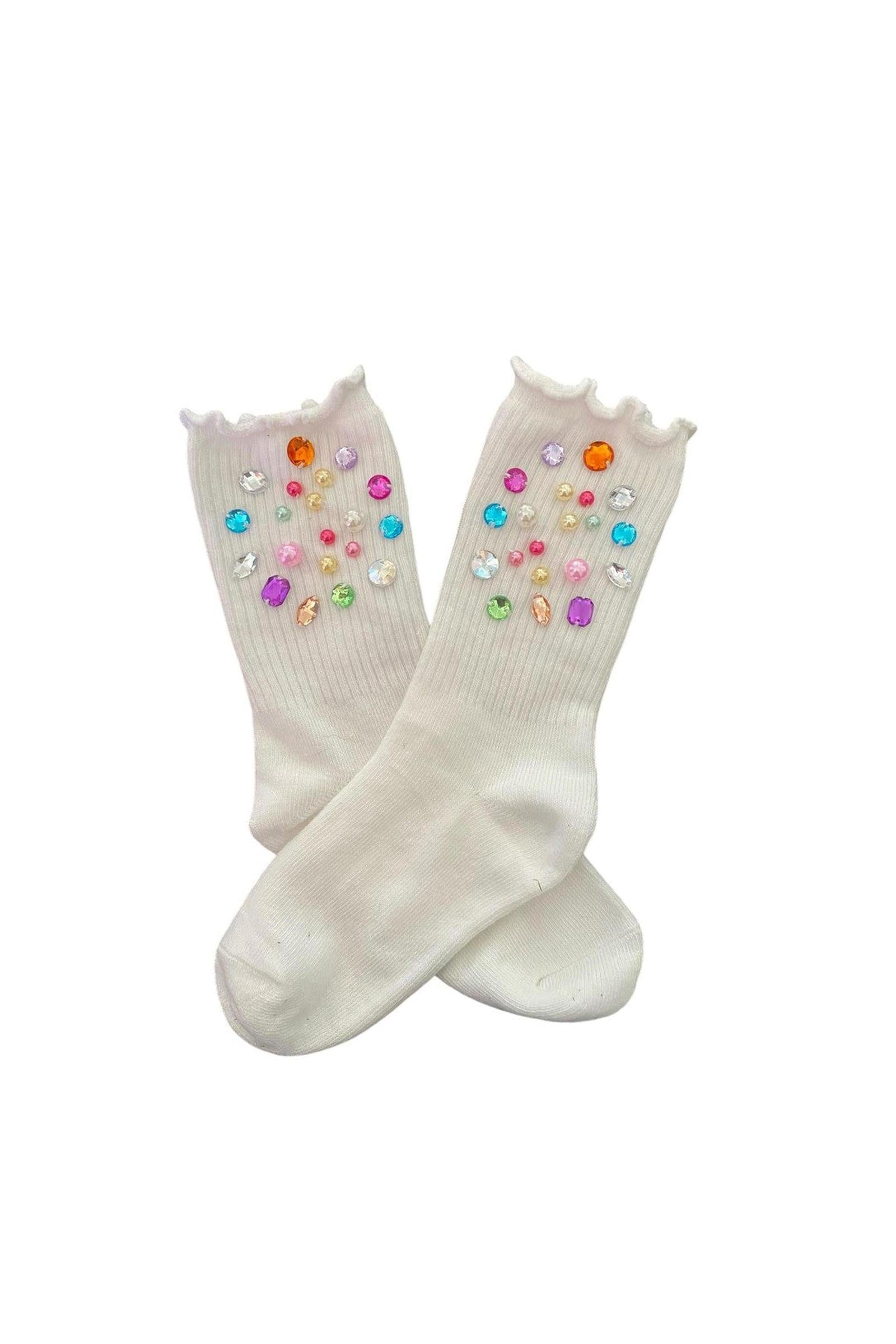 Multi-Colored Gem Ruffle High Socks