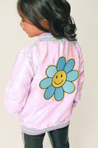 Purple Sequins Patched Bomber Jacket