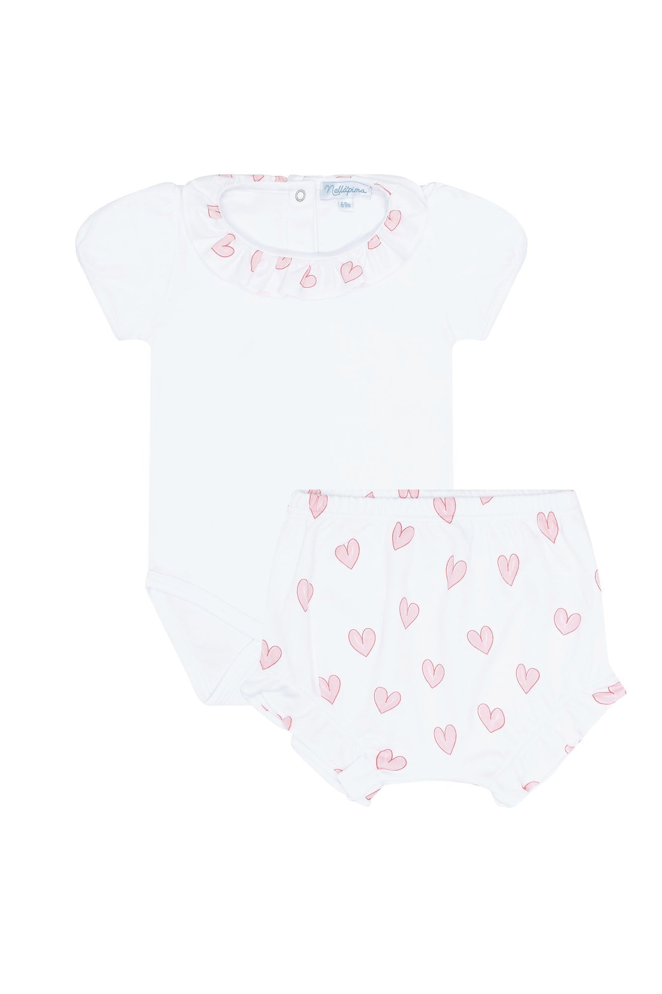 Pink Heart Print Pima Cotton Onesie Set
