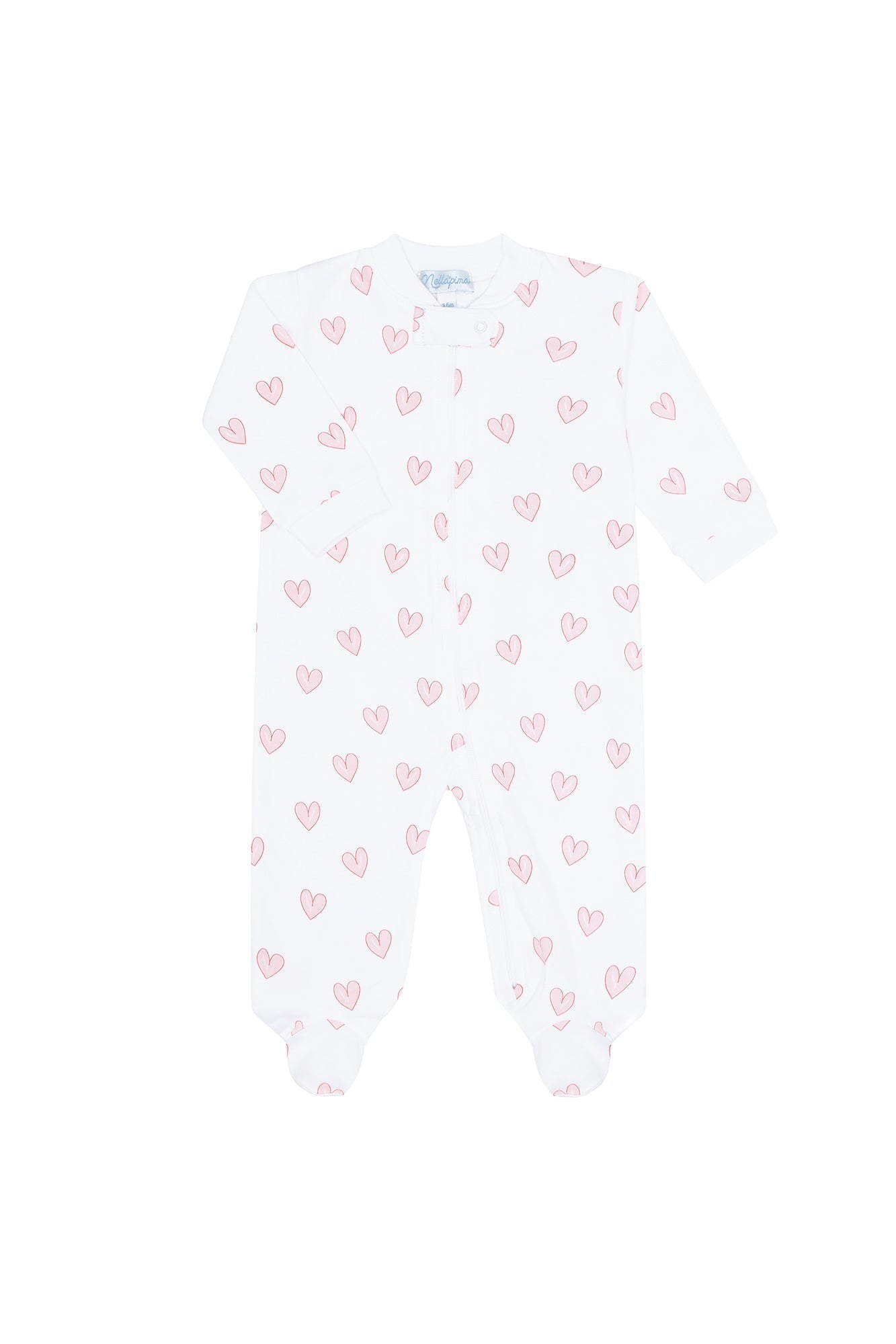 Pink Heart Print Pima Zipper Footie