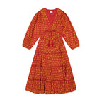 Odette Women's Maxi Dress Red Gold Ikat