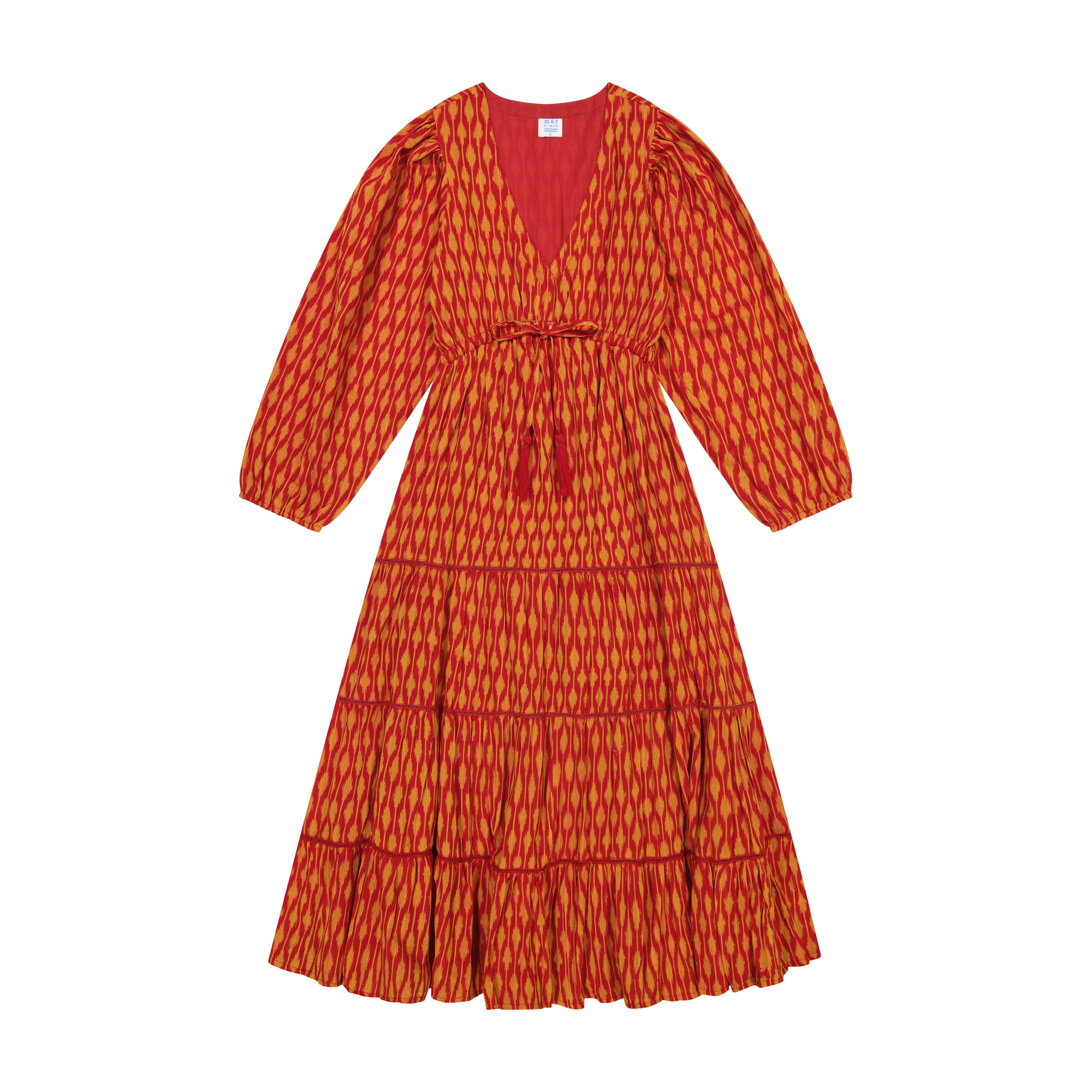 Odette Women's Maxi Dress Red Gold Ikat
