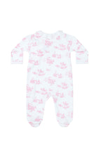 Baby Girl Pink Toile Pima Cotton Crossover Footie