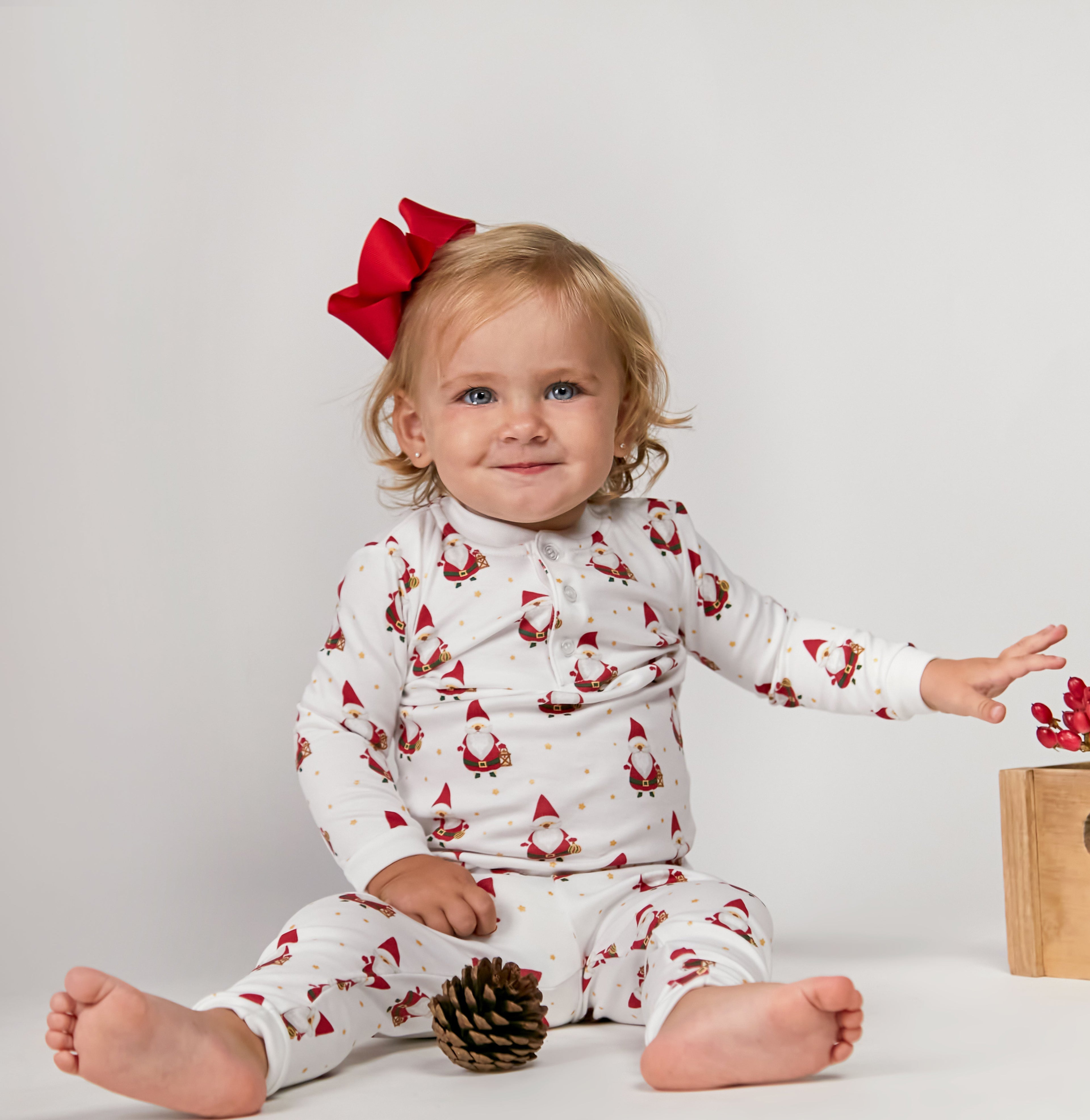 Girls Santa Print Pima Cotton Two-Piece Pajamas