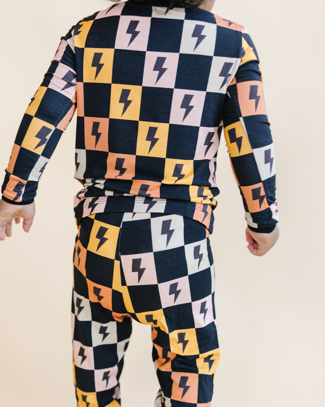 Kids Bamboo Two Piece Pajama Set | Colorful Checks & Bolts