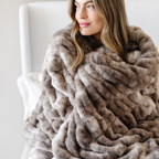 Double Ruched Faux Fur XL Throw Blanket
