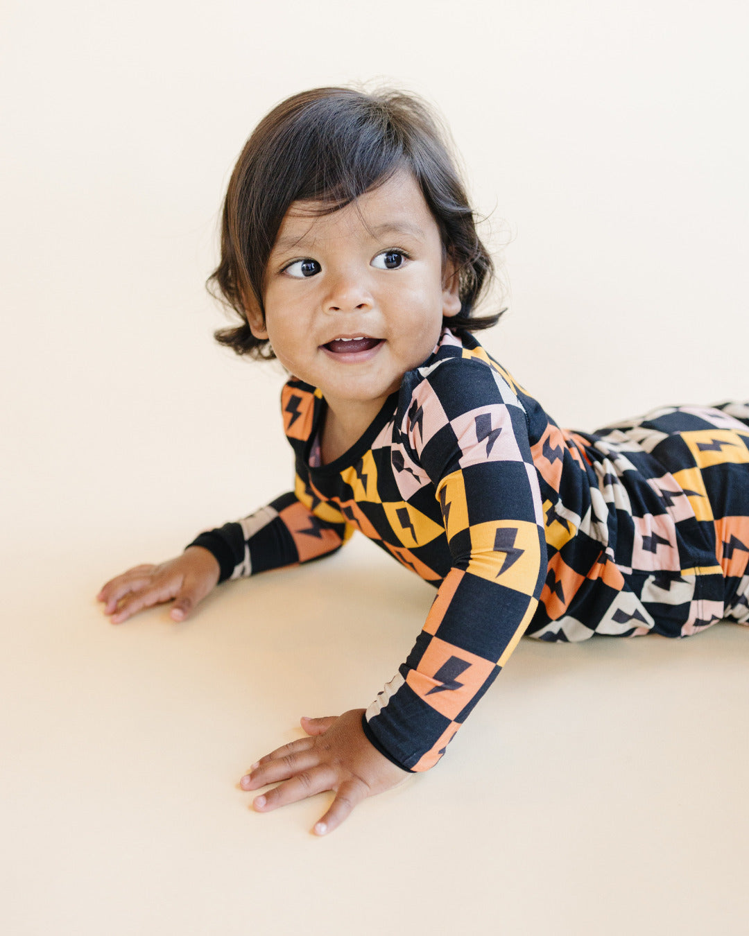 Kids Bamboo Two Piece Pajama Set with Colorful Checks and Bolts by Lucky Panda Kids 