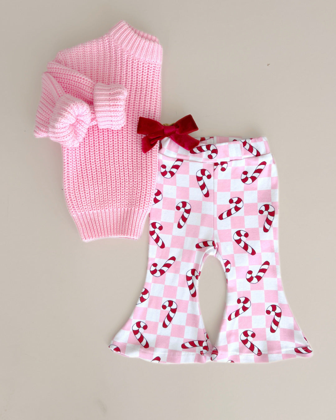 Girls Checkered Candy Cane Flare Pants | Pink