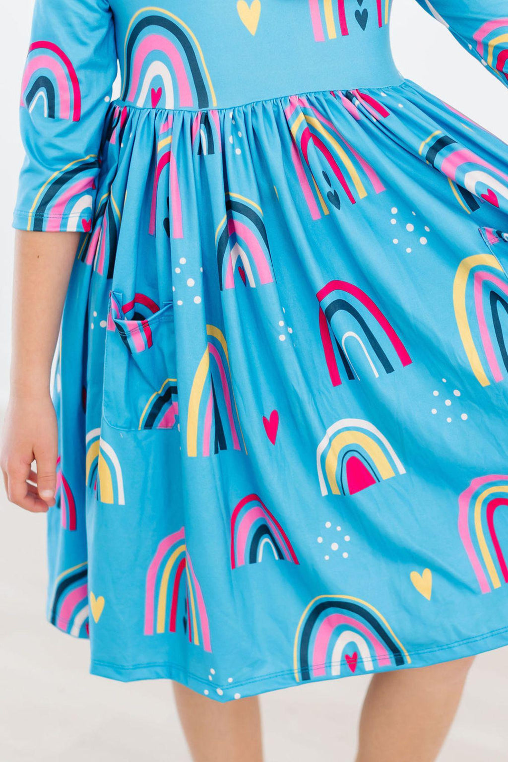 Rainbow 3/4 Sleeve Pocket Twirl Dress