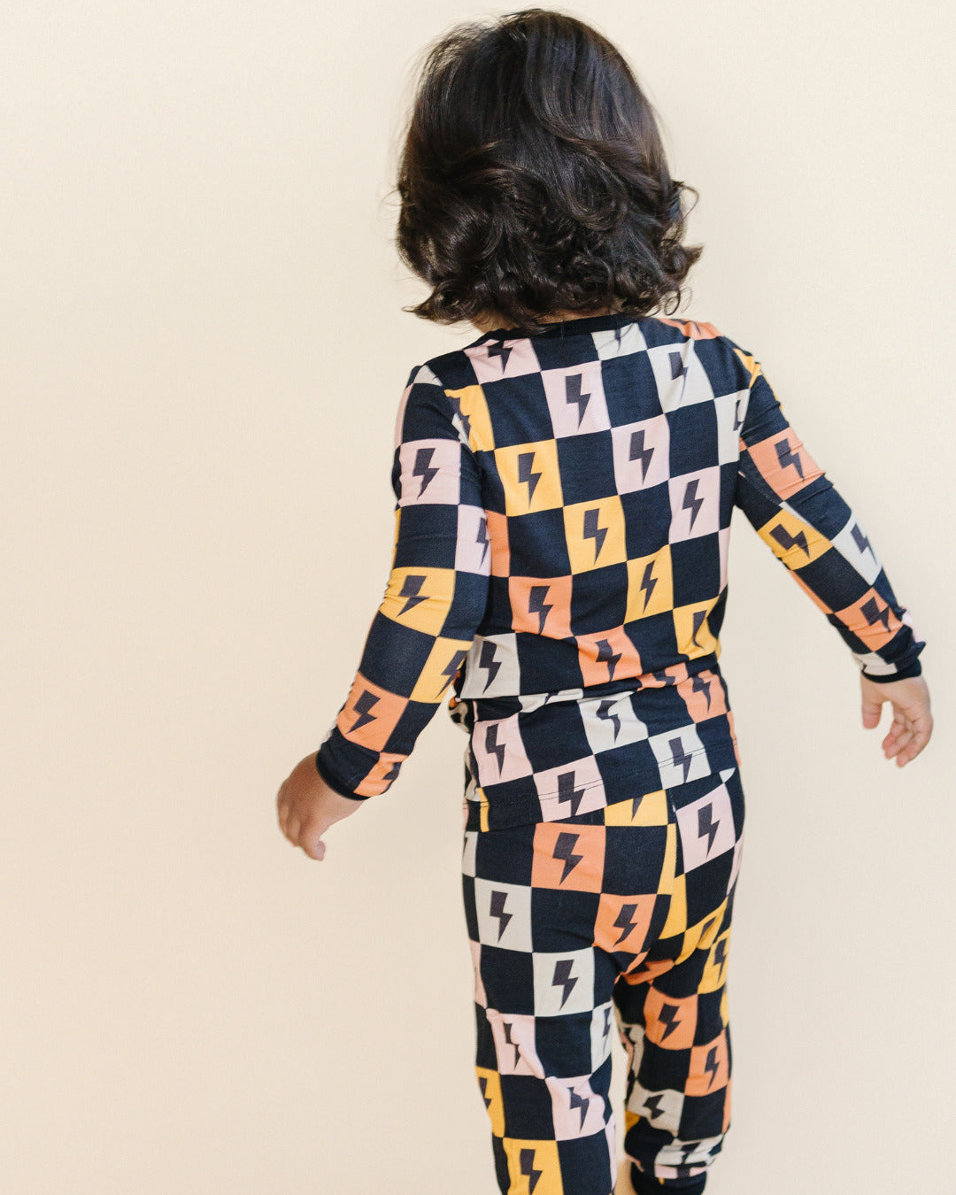 Kids Bamboo Two Piece Pajama Set with Colorful Checks and Bolts by Lucky Panda Kids 