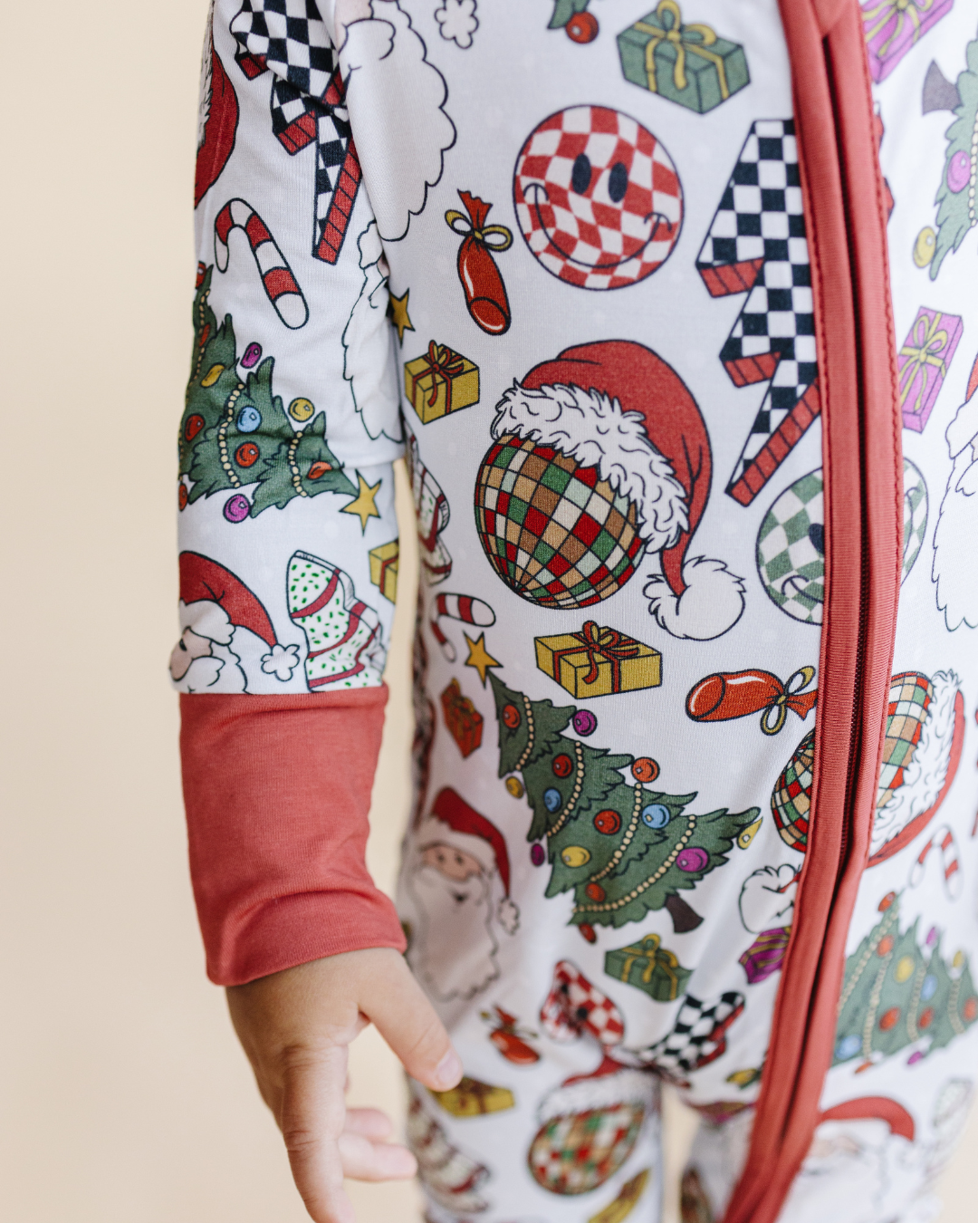 Baby Retro Christmas Bamboo Zip Pajama Romper