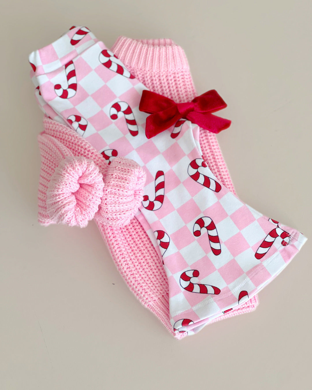 Girls Checkered Candy Cane Flare Pants | Pink