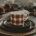 White Plaid 14oz. Gold Handle Coffee Mug