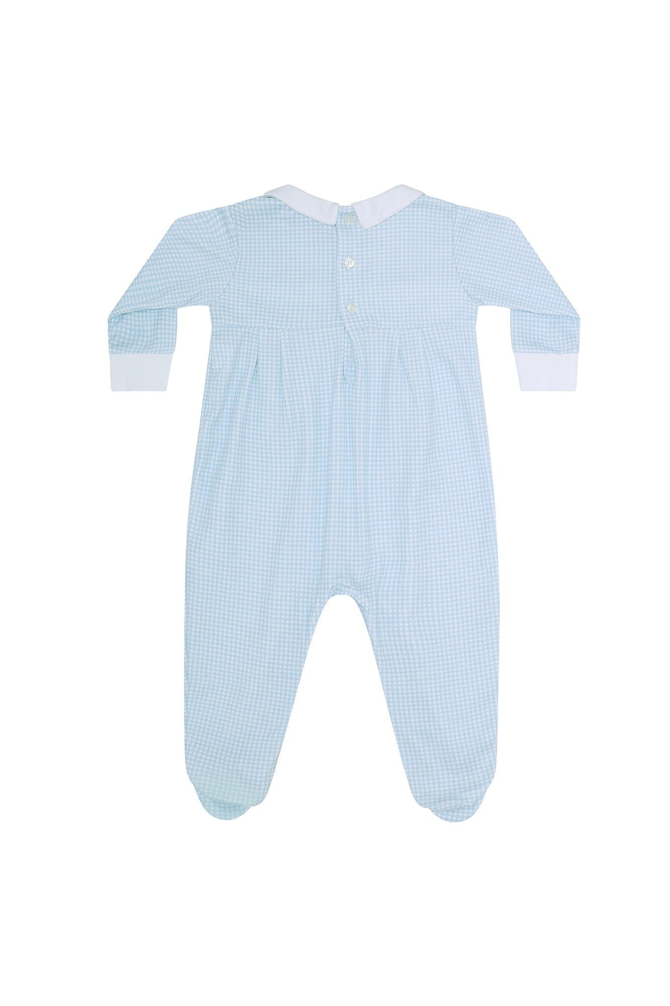 Blue Gingham Pima Cotton Smocked Baby Footie