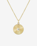 14K Gold Fluted Disc with Diamond Necklace