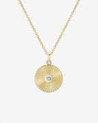 14K Gold Fluted Disc with Diamond Necklace