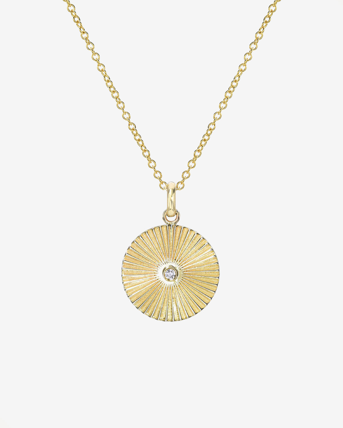 14K Gold Fluted Disc with Diamond Necklace