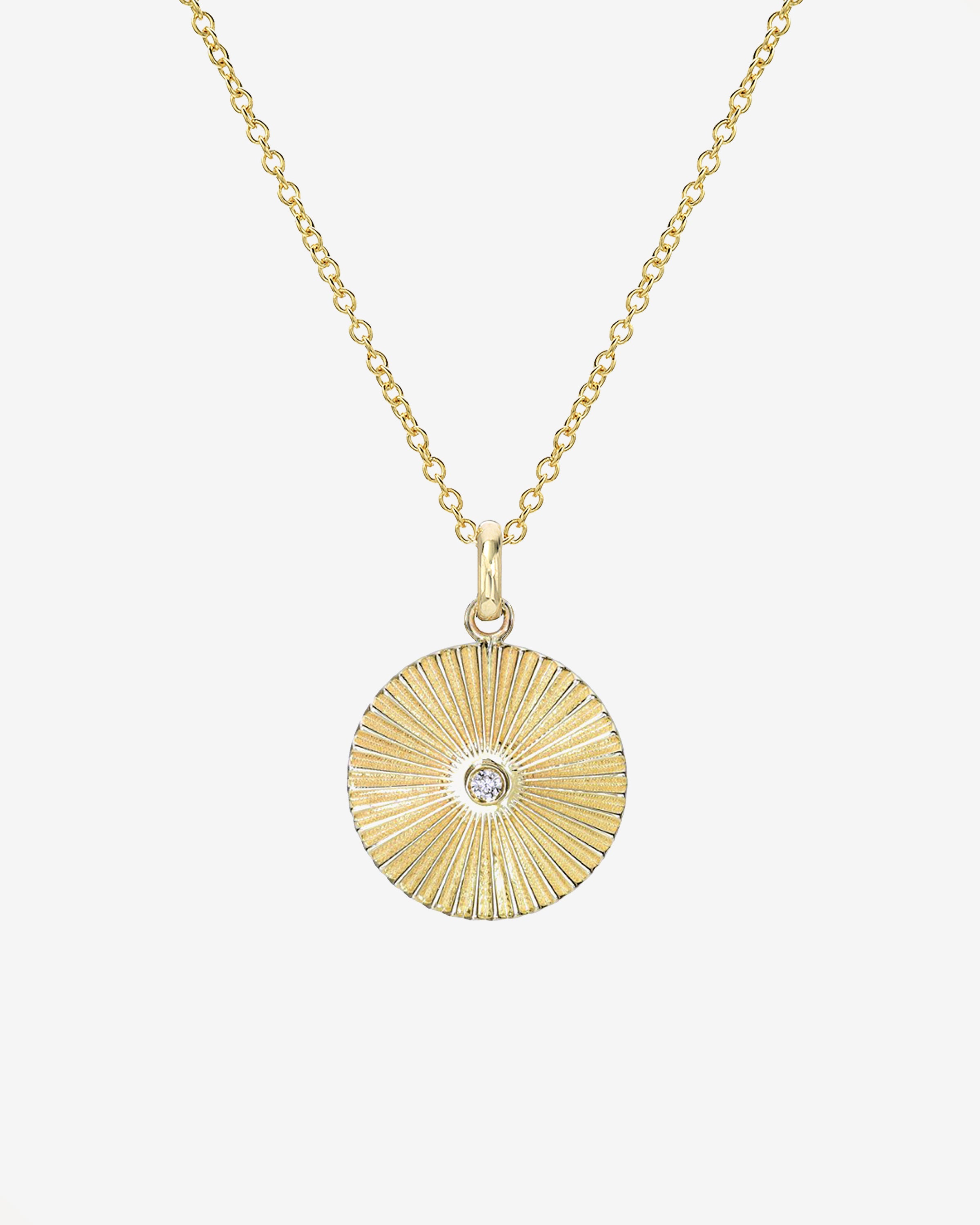 14K Gold Fluted Disc with Diamond Necklace