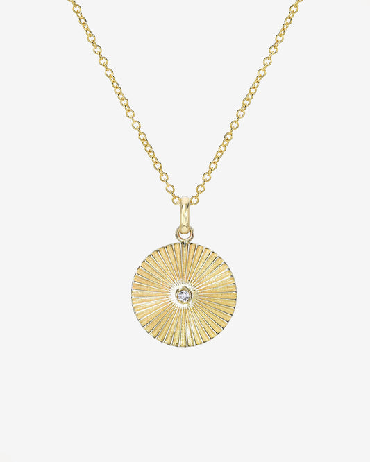 14K Gold Fluted Disc with Diamond Necklace