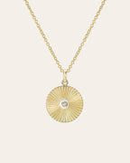 14K Gold Pleated Disc with Diamond Necklace